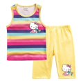 thumbnail image 5 of Hello Kitty-Chaleco a rayas de algodón para niñas, traje exterior informal para niños, cuello redondo sin mangas y pantalones cortos, conjunto de dos piezas, novedad de verano, 5 of 5