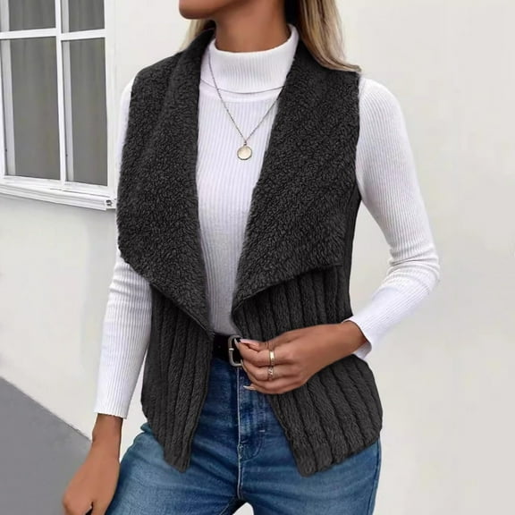 Pejock Women's Sleeveless Fleece Vest, Open Front Thermal Warm Cardigan, Casual Winter Outerwear Cozy Jacket