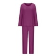 thumbnail image 6 of Scyoekwg Athletic Outfits for Women Solid Color Casual Fashion Loose Crewneck Long Sleeve Tops Wide Legs Pants Athletic Set Fall Outfits Sweatsuits (Purple,L), 6 of 7
