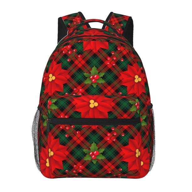 Easygdp Christmas Plaid Flower Mochila Ergonómica Versátil para Laptop - Múltiples Bolsillos, Correas Ajustables, Unisex para Escuela, Viajes y Actividades al Aire Libre-One Size