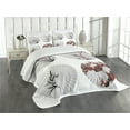 thumbnail image 3 of Ambesonne Japanese Quilted Bedspread Set 3 Pcs, Floral Art on Umbrella, Queen Size, White and Red, 3 of 5