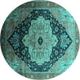 thumbnail image 1 of Ahgly Company Machine Washable Indoor Round Oriental Turquoise Blue Industrial Area Rugs, 4' Round, 1 of 4