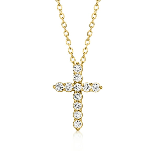 Ross-Simons 0.25 ct. t.w. Lab-Grown Diamond Cross Pendant Necklace in 18kt Gold Over Sterling, Women's, Adult