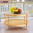 thumbnail image 2 of Hassch 31.5" Round Accent Table, 2-Tier Boho Coffee Table w/ Water Ripple Tempered Glass Top, Rubber Wood Frame and Rattan Storage Shelf, Easy Assembly, Natural, 2 of 10