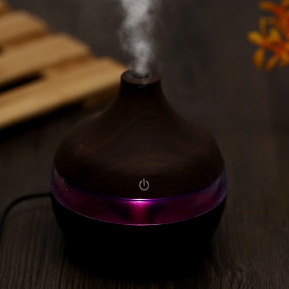 Wood Grain Humidifier, Wood LED Humidifier, 300ml Wood Grain USB Humidifier Colorful LED Night Light Mist Maker for Office Car Home