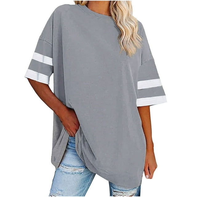 UNITWRY Summer Tops For Women Short Sleeve Crew Neck Workout Blouse Color Block Loose Shirt Tunic Tops