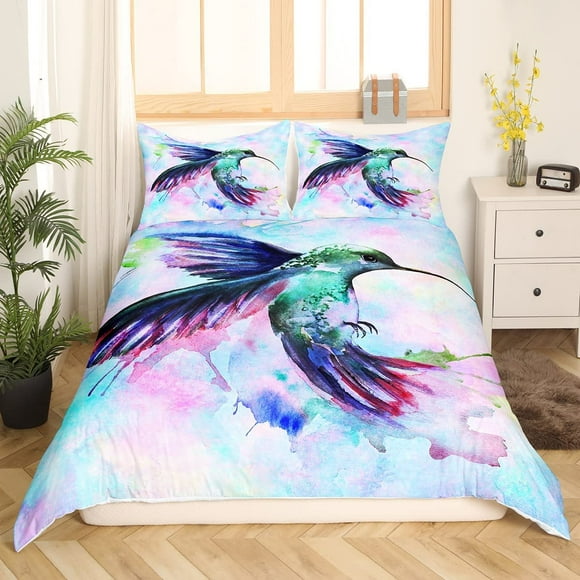 Funda Nórdica Queen Size Animales Acuarela Juego de Cama Boho Tie Dye Pájaro