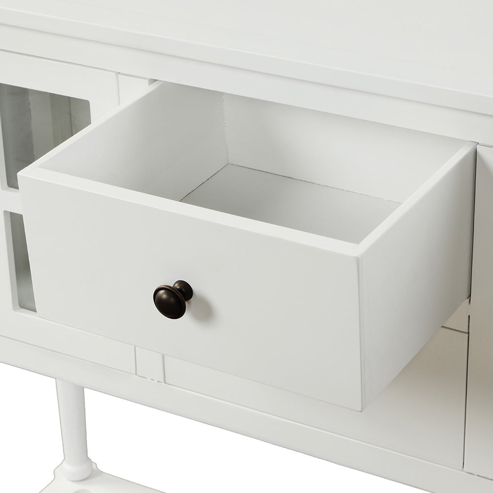 Lowestbest Farmhouse Buffet Sideboard, Wood Storage Cabinet with Bottom Shelf, Glass Console Table for Kitchen Room, White Lowestbest Farmhouse Buffet Sideboard, Wood Storage Cabinet with Bottom Shelf, Glass Console Table for Kitchen Room, White
