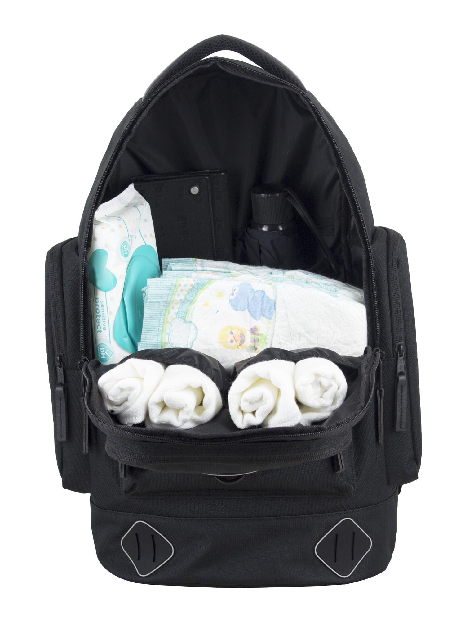 Eastsport Lenox Large Stylish Backpack Diaper Bag with Changing Pad, Black