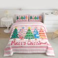 thumbnail image 2 of Manfei Happy Christmas Bedding Comforter Set,Watercolor Xmas Tree Twin Comforter Sets,Pink Geometric Lines Bedding Set For Kids,Breathable Home Decor Reversible,2pcs, 2 of 8