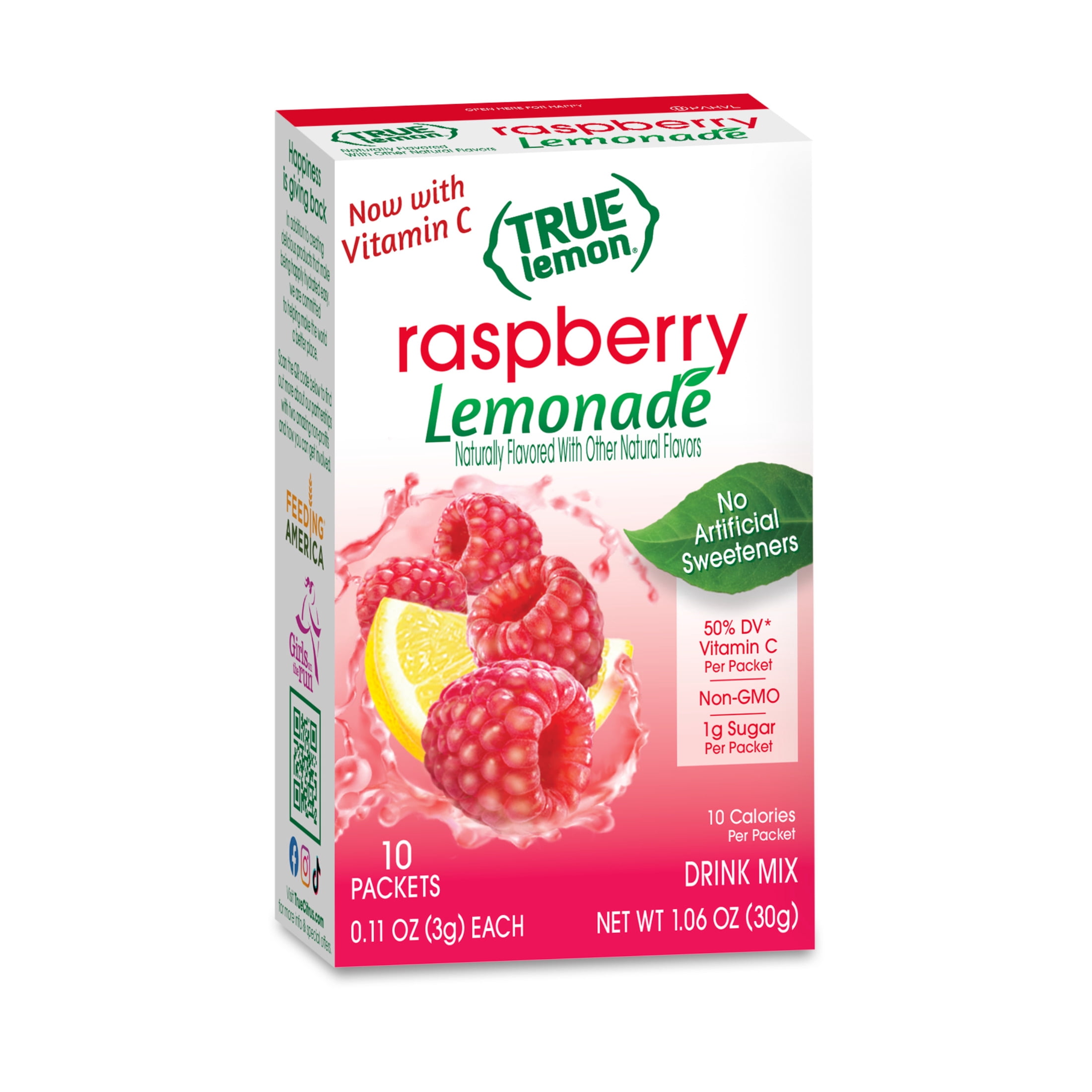 (12 pack) True Lemon Raspberry Lemonade Drink Mix Powder, No Artificial Sweeteners, 1.06 oz., 10 Count Box