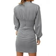 thumbnail image 2 of FANCYINN Womens Sweatshirt Fitted Bodycon Dress & Long Puffy Sleeves Stand Neck Mini Dress Grey L, 2 of 7