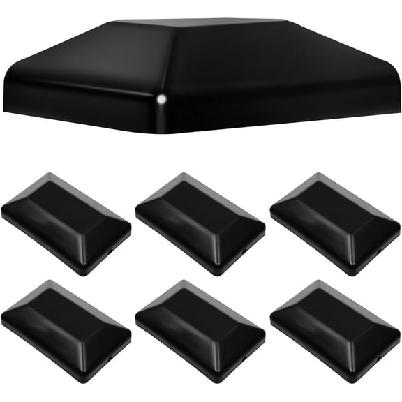 (6-Pack, Black) 4x6 (3 5/8"x 5 5/8") Wood Fence Post Caps, Wooden Fence Deck Post Covers, Durable Plastic Water-Proof and UV-Proof, Protect Wooden Poles from Cracking and Rotting Black 4x6 Inch