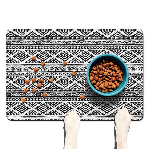 Boho Retro Floral Pet Feeding Mat-Absorbent Pet Placemat for Food and Water Bowl, with Waterproof Rubber Backing, Quick Dry Water Dispenser Mat for Dog and Cat (16"x24")