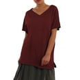 thumbnail image 3 of Kcolen Women Shirts Dressy Casual V Neck Summer Short Sleeve Casual Oversized Solid Color Tee Shirt Womens Trendy Blouses Dressy Casual Vacation Clothes,Red, 3 of 5