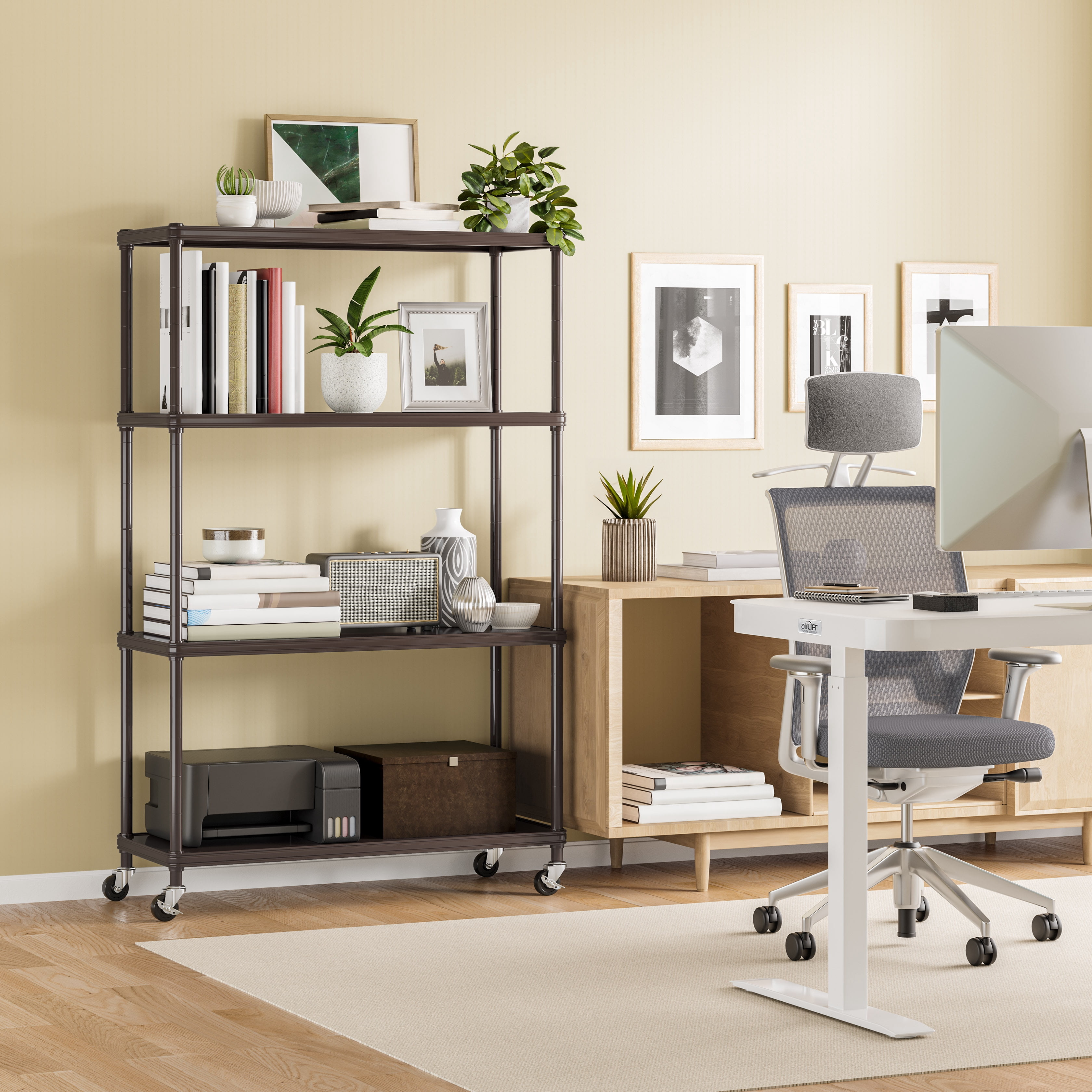 Seville Classics HOME 4-Tier Steel Wire Shelving with Wheels, 36" W x 14" D x 56.5" H, Rich Brown