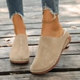 thumbnail image 3 of Women's Fleece Lined Wedge Mules Retro Suede Closed Toe Slip On Comfortable Non Slip Outdoor Slippers with Arch Support, 3 of 7