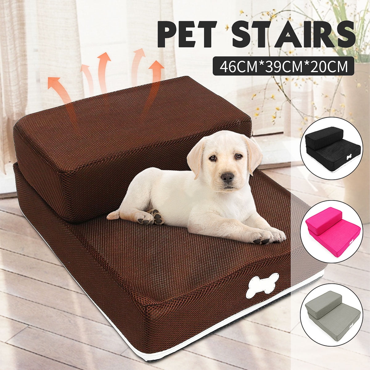 Pet Mesh Stairs,Foldable Breathable Pet Dog Cat Stair Detachable Climbing Ladder Non Slip Pet Ramp Portable Pet Bed 2 Steps for Small Large Pets