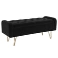 thumbnail image 1 of Modern Velvet & Metal Storage Ottoman/Bench in Black & Gold Leg, 1 of 7