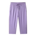 thumbnail image 3 of Ice Silk Pants For Womens Liweisiy Drawstring Elastic High Waist Solid Color Loose Pants Athletic Running Casual Classic Pants With Pockets Purple XL, 3 of 7