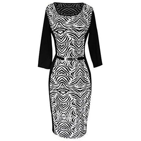Couture Zebra - Peach Couture 3/4 Sleeves Chic Printed Work Business Party Sheath Slimming Dress Zebra XL