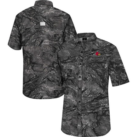 Men s Colosseum Charcoal Louisville Cardinals Realtree Aspect Charter Full-Button Fishing Shirt
