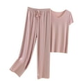 thumbnail image 2 of Njoeus Ice Silk Pajama Sets for Women 2 Piece Sleepwear Women Short Sleeve Tops and Long Pants Pjs Set Comfy Loungewear Summer Outfits M-XXL, 2 of 7