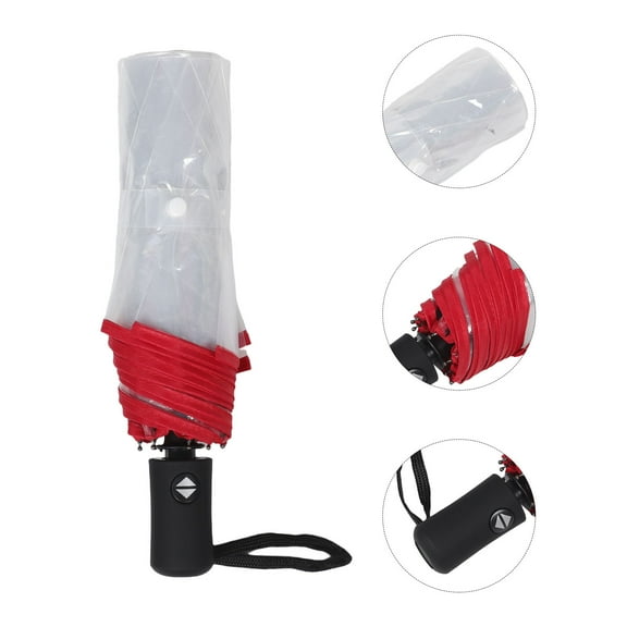 BESTYASH Compact Red Plastic Folding Umbrella Automatic Transparent Rainproof Canopy