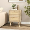 thumbnail image 2 of Costway 1 PCS Rattan Nightstand Boho Accent Bedside Table with 2 Storage Drawers Natural, 2 of 8