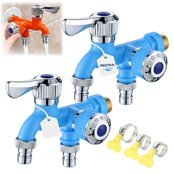 Dual Outlet Washing Machine Faucet Adapter 1 in 2 Out Water Tap for Laundry, 1/2 inch and 3/4 inch Splitter Quick Connect for Mop Pool Balcony Bathroom Garden Kitchen Sink