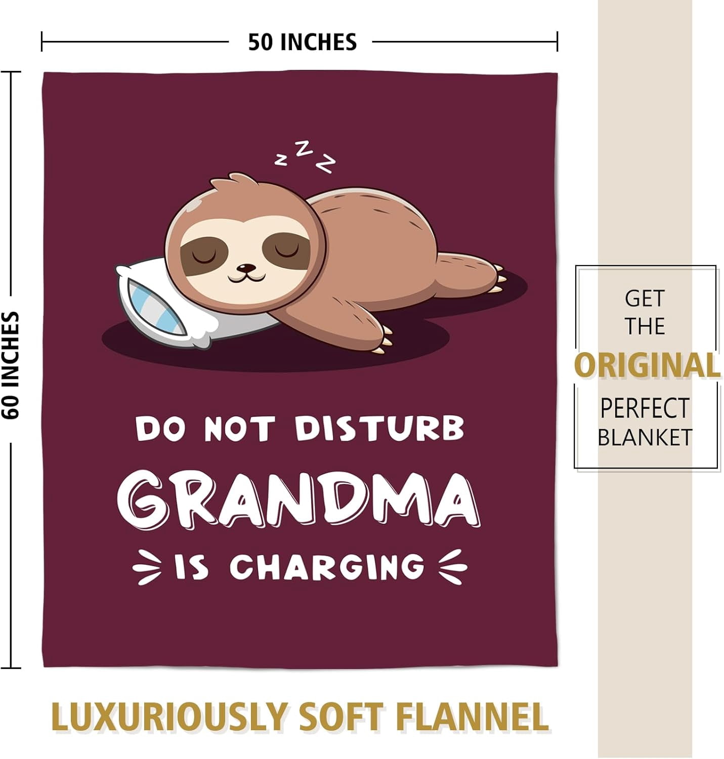 Funny Grandma Birthday Gifts, Grandma is Charging Sloth Blanket, Gift for Grandmas from Grandkids, Grandmas Gifts for Christmas Mothers Day, Super Soft Blanket for Grandmother