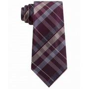 Kenneth Cole Reaction Men's Crossline Slim Plaid Tie Dark Red Size Regular