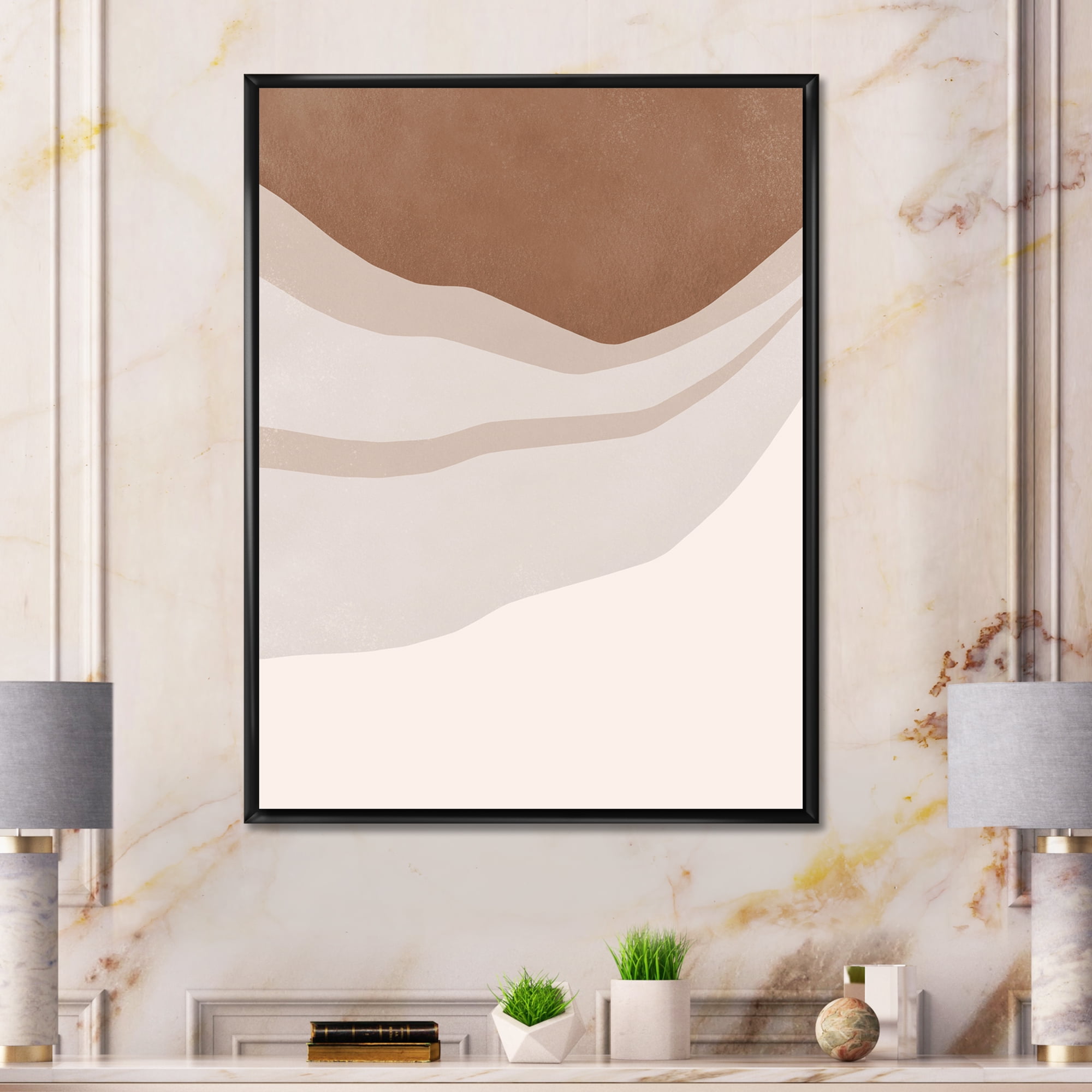 Designart 'Ivory and Terracotta Shapes with Scuff Effect' Modern Framed Canvas Wall Art Print