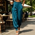 thumbnail image 5 of Women's High Waist Pleated Suit Jogger Pants Tapered Ankle Cuff Dress Trousers Loose Fit Business Casual Work Pants with Pockets Navy, 5 of 6