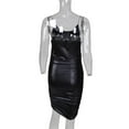 thumbnail image 4 of Womens Solid PU Leather Strap Bodycon Pleated Mini Short Dress Clubwear, 4 of 6