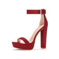 thumbnail image 1 of BLISSFUL STEP Women's Shoes Faux Suede Ankle Strap Open Toe High Chunky Heel Platform Sandals Red 10.5, 1 of 8