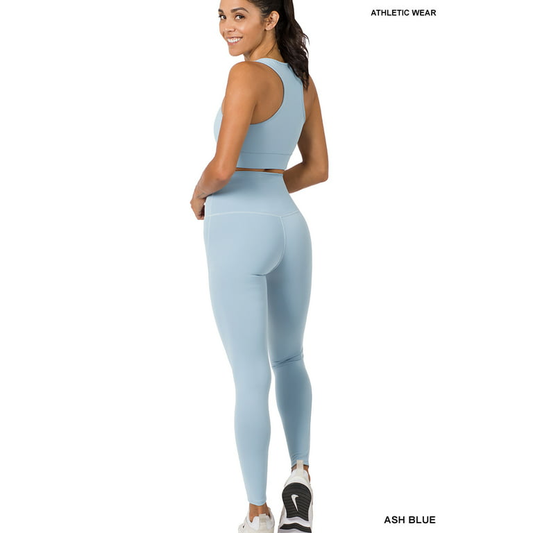 Zenana Women's Athletic Racerback Cropped Tank Tops & Leggings Workout  Activewear Set