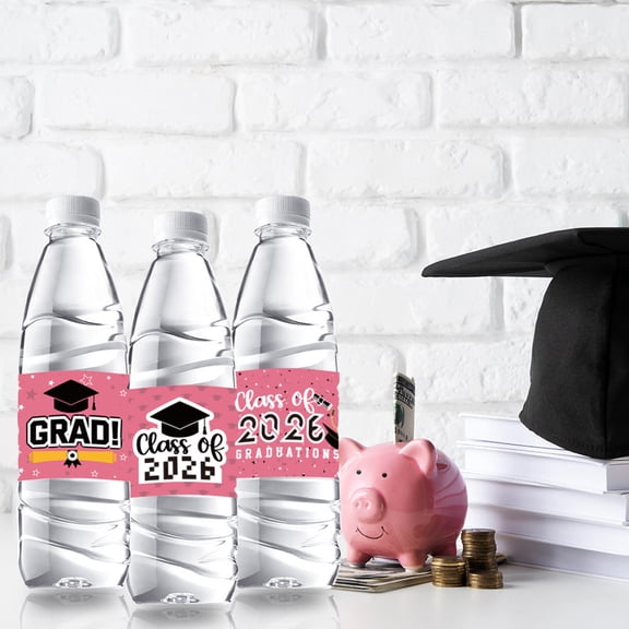 Class of 2026 Graduation Water Bottle Labels, Bottle Wraps for Grad Party Decorations, Self-Adhesive Stickers for Water Bottles