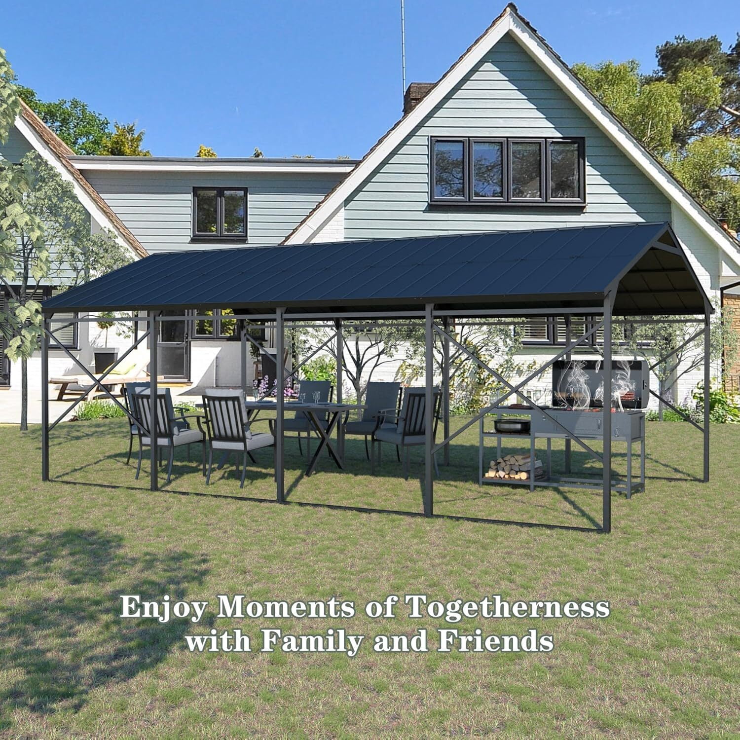 ASJMR 12x22 Ft Metal Carport Hardtop Outdoor Canopy Shelter Garage Gazebo Weather-Resistant with Enhanced Base and Galvanized Steel Roof For Car,Truck,Pickups,Tractors & Boat