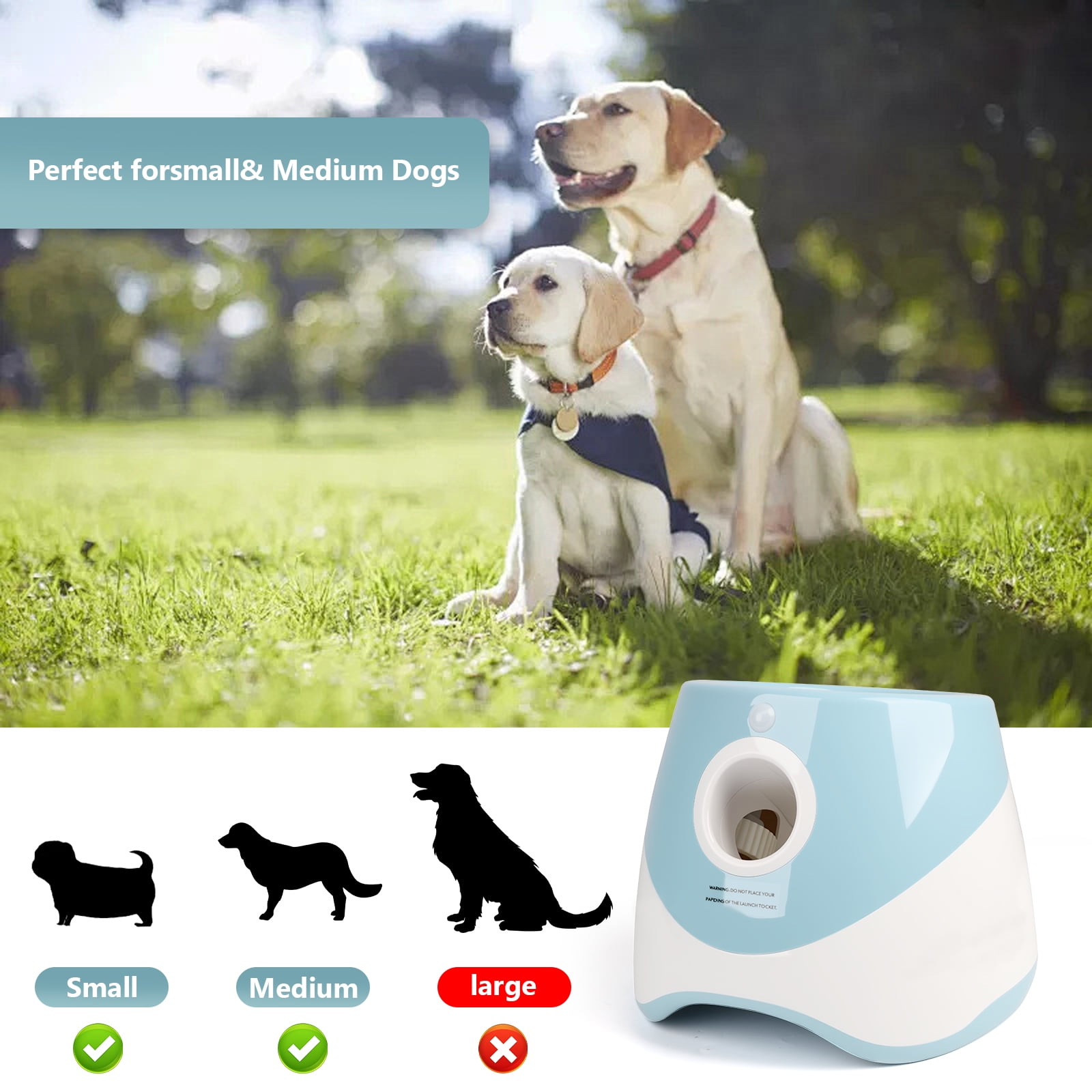 Dongyi Automatic Ball Launcher for Dogs-3 Distance Settings 10-30ft,Interactive Toy for Small & Medium Dogs with 6 Tennis Balls,Indoor/Outdoor Play(Blue)