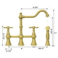 thumbnail image 2 of Akicon Bridge Kitchen Faucets - Solid Brass Kitchen Faucet with Side Sprayer - 2 Cross Handles Brushed Gold Kitchen Sink Faucet, AK96718N1, 2 of 5