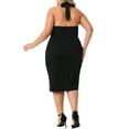 thumbnail image 3 of Agnes Orinda Women's Plus Size Cocktail Dresses Halter Neck Sleeveless Backless Tulip Wrap Ruched Bodycon Party Midi Dress 1X Black, 3 of 6