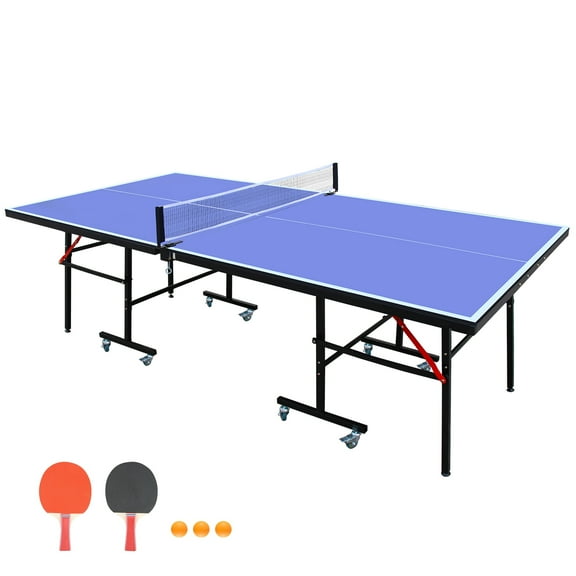 Naipo Foldable Space-Saving Ping Pong Table, Competition Grade Regulation Size (8'x4') Indoor Table Tennis with 12MM MDF Top, Steel Frame & Wheels