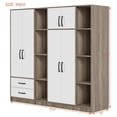 thumbnail image 3 of PAPROOS 6 Door Armoire Wardrobe Closet, 67'' Large Wardrobe Armoire with 2 Drawers & Shelves, Farmhouse Wooden Armoire Storage with Hanging Rod for Bedroom, White+Natural, 3 of 10