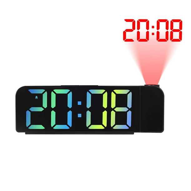 Reloj despertador de proyección, reloj digital con proyector giratorio de 180°, atenuador de brillo de 3 niveles, pantalla LED clara, volumen progresivo, 12/24H