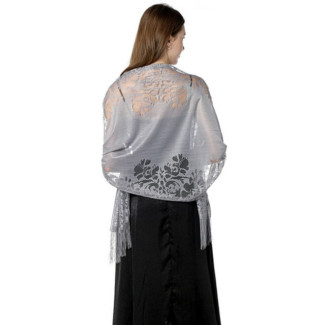 Sonducket Bufanda para mujer, bufandas, chales con borlas de flores, elegante capa nupcial para dama de honor, capa de boda, chal Vintage Ropa, zapatos y accesorios Miscelánea Gris