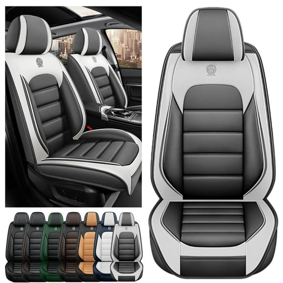AFUNTIO Seat Covers for Volkswagen 99% Models,2PCS Leather Car Seat Cushions,Waterproof Car Sit Protectors,Nonslip Interior Accessories(White and Gray)