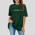 thumbnail image 2 of Ediodpoh Women's Oversized Letter Print Crew Neck Short Sleeve Tops T Shirt Short Sleeve Casual Loose Blouse Sport Summer Casual Tops Shirt Women's Tops Dark Green M, 2 of 4