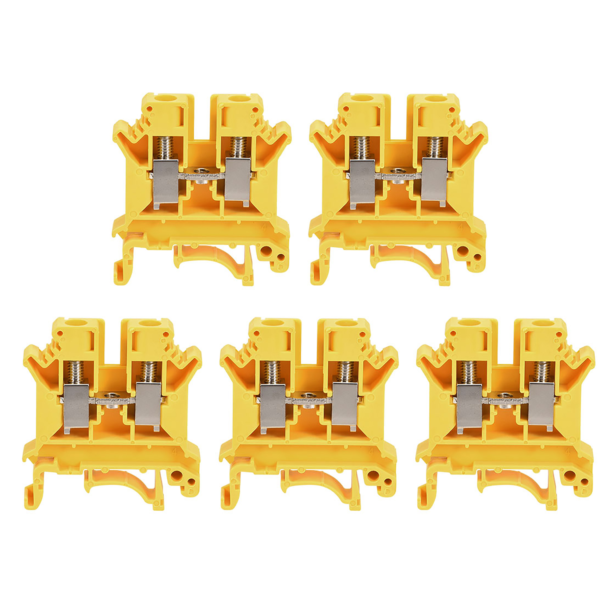 DIN Rail Terminal Block UK6N 800V 57A Screw Type Connector 6mm2 Yellow 5Pcs
