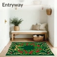 thumbnail image 3 of ODIKA 3'x5' Machine Washable Non-Slip Area Rug, Holly Berry Wreath Design Latch Hook Kit Festive Yarn Embroidery High Traffic Rug, Green, 646968, 3 of 7